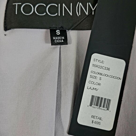 NWT~$695~TOCCIN~SZ S~STUNNING PURPLE BLACK BELTED COLORBLOCK TRENCH COAT JACKET - Picture 16 of 16